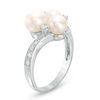 Thumbnail Image 1 of 4.5-7.0mm Cultured Freshwater Pearl and Lab-Created White Sapphire Cluster Ring in Sterling Silver