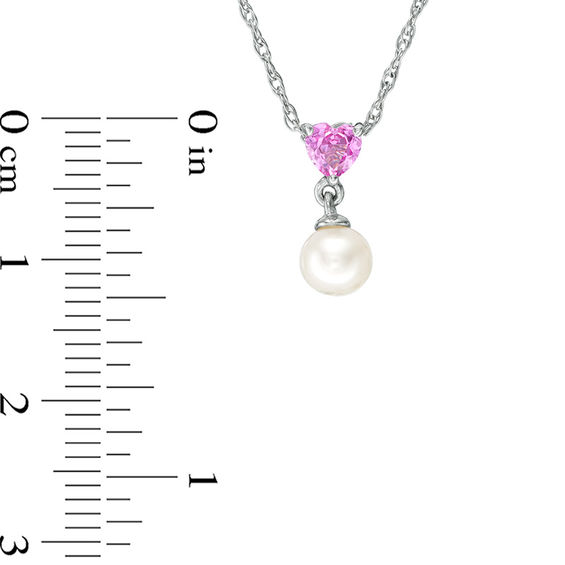 5.0mm Freshwater Cultured Pearl and Lab-Created Pink Sapphire Heart Drop Pendant and Earrings Set in Sterling Silver