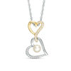 Thumbnail Image 1 of Freshwater Cultured Pearl and 1/10 CT. T.W. Diamond Double Heart Drop Pendant in Sterling Silver and 14K Gold Plate