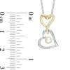 Thumbnail Image 2 of Freshwater Cultured Pearl and 1/10 CT. T.W. Diamond Double Heart Drop Pendant in Sterling Silver and 14K Gold Plate