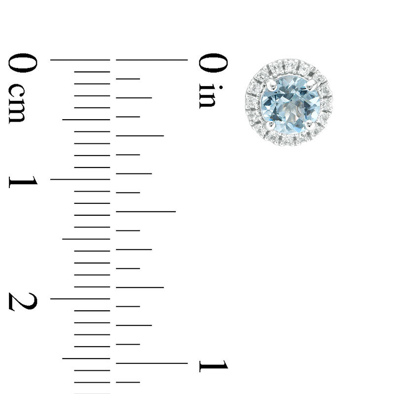 Main Image 2 of 5.0mm Aquamarine and Lab-Created White Sapphire Frame Stud Earrings in 10K White Gold