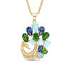 Thumbnail Image 0 of Multi-Gemstone and Lab-Created Opal, Blue and White Sapphire Peacock Pendant in Sterling Silver with 14K Gold Plate