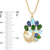 Thumbnail Image 2 of Multi-Gemstone and Lab-Created Opal, Blue and White Sapphire Peacock Pendant in Sterling Silver with 14K Gold Plate