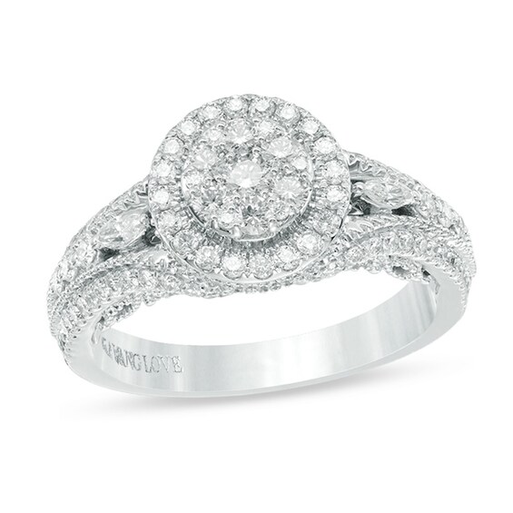 Vera Wang Love Collection 1 CT. T.W. Composite Diamond Vintage Style Split Shank Engagement Ring in 14K White Gold Vera Wang Love Collection 1 CT. T.W. Composite Diamond Vintage Style Split Shank Engagement Ring in 14K White Gold