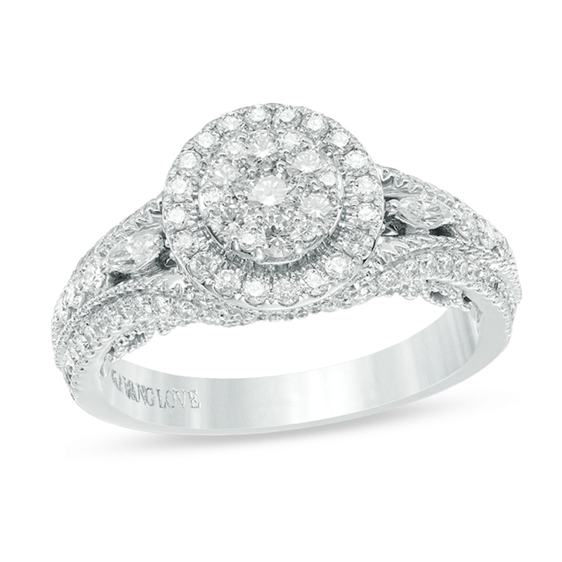 Vera Wang Love Collection 1 CT. T.W. Composite Diamond Vintage Style Split Shank Engagement Ring in 14K White Gold