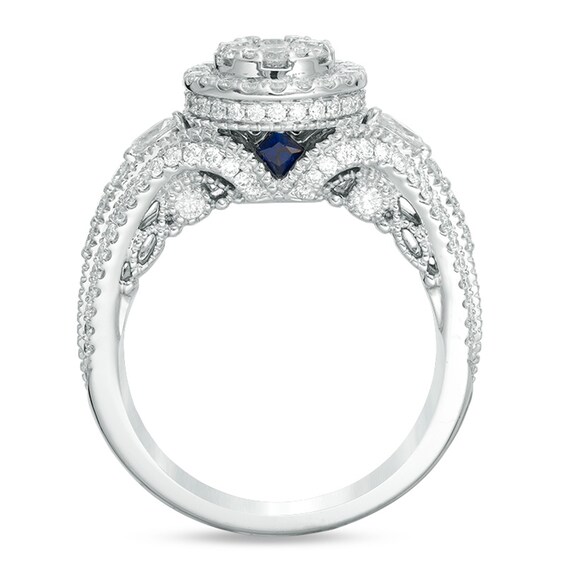 Vera Wang Love Collection 1 CT. T.w. Composite Diamond Vintage Style Split Shank Engagement Ring in 14K White Gold