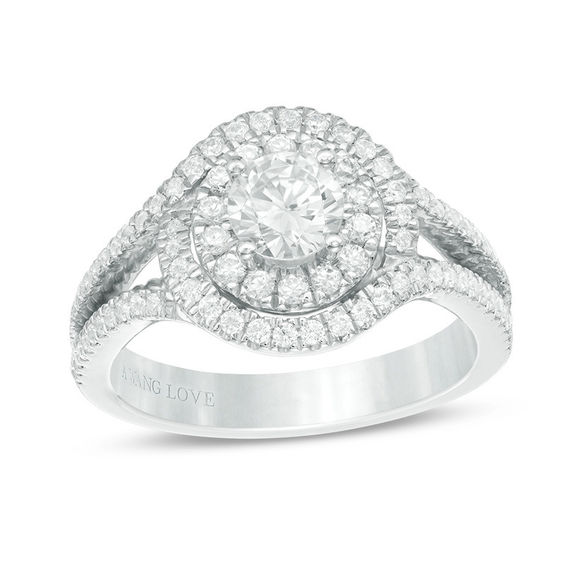 Vera Wang Love Collection 1 CT. T.W. Diamond Swirl Frame Split Shank Engagement Ring in 14K White Gold Vera Wang Love Collection 1 CT. T.W. Diamond Swirl Frame Split Shank Engagement Ring in 14K White Gold
