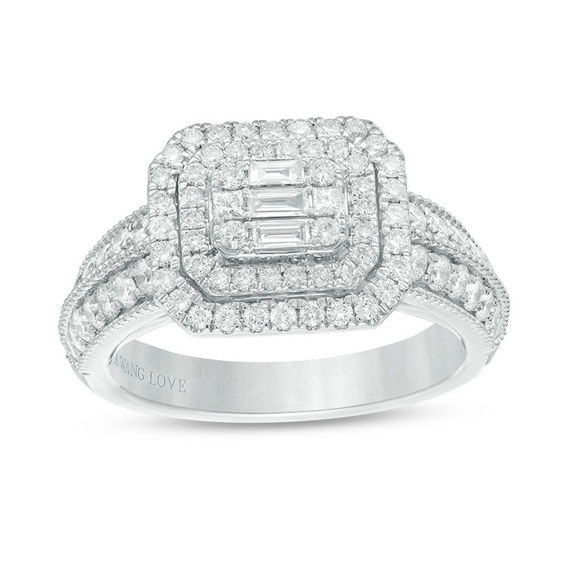 Vera Wang Love Collection 1 CT. T.W. Composite Diamond Octagonal Vintage Style Engagement Ring in 14K White Gold Vera Wang Love Collection 1 CT. T.W. Composite Diamond Octagonal Vintage Style Engagement Ring in 14K White Gold