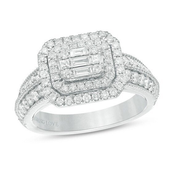 Vera Wang Love Collection 1 CT. T.w. Composite Diamond Octagonal Vintage Style Engagement Ring 14K White Gold