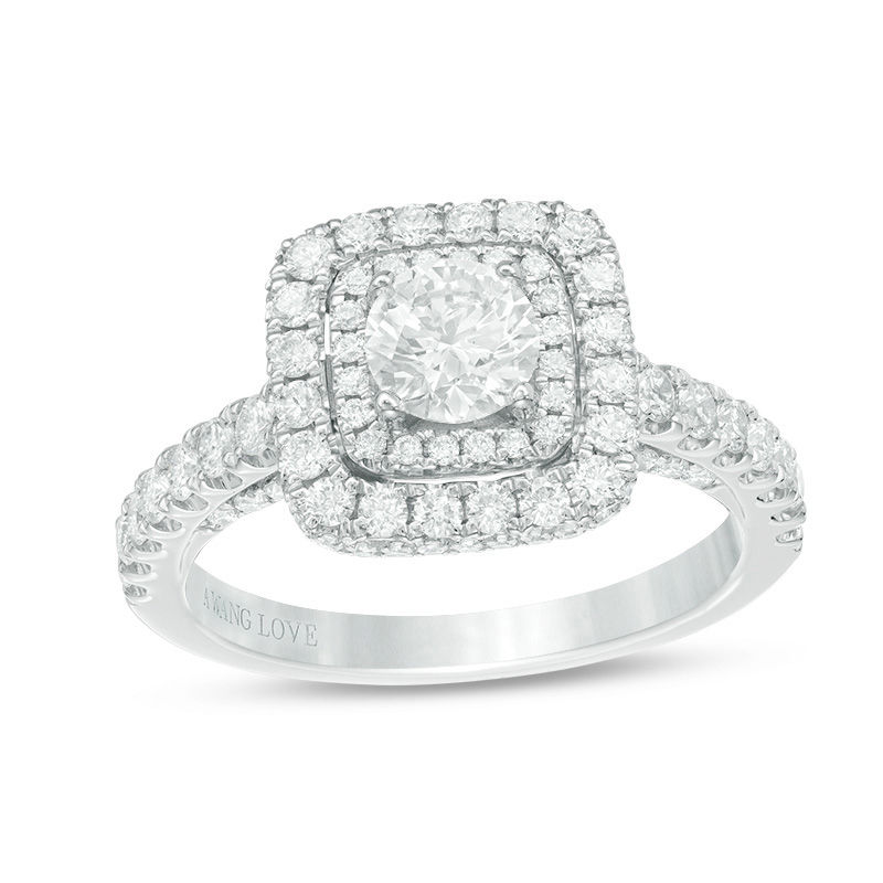 Main Image 1 of Vera Wang Love Collection 1-1/2 CT. T.W. Diamond Cushion Frame Engagement Ring in 14K White Gold
