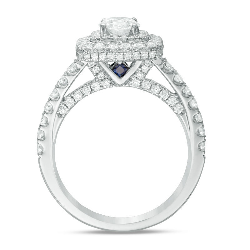 Main Image 3 of Vera Wang Love Collection 1-1/2 CT. T.W. Diamond Cushion Frame Engagement Ring in 14K White Gold