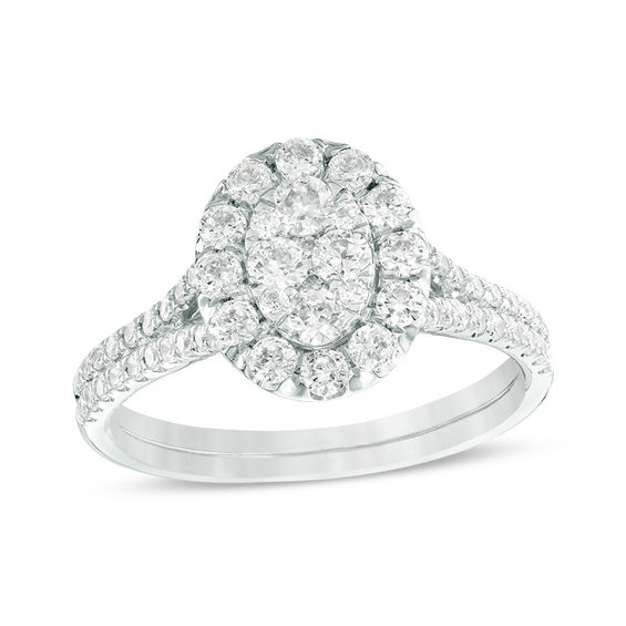1 CT. T.w. Composite Diamond Oval Frame Engagement Ring in 14K White Gold