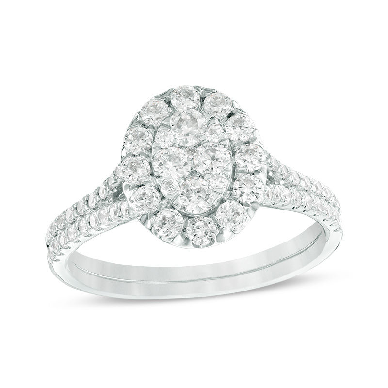 Main Image 1 of 1 CT. T.W. Composite Diamond Oval Frame Engagement Ring in 14K White Gold