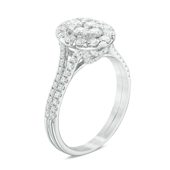 1 CT. T.w. Composite Diamond Oval Frame Engagement Ring in 14K White Gold