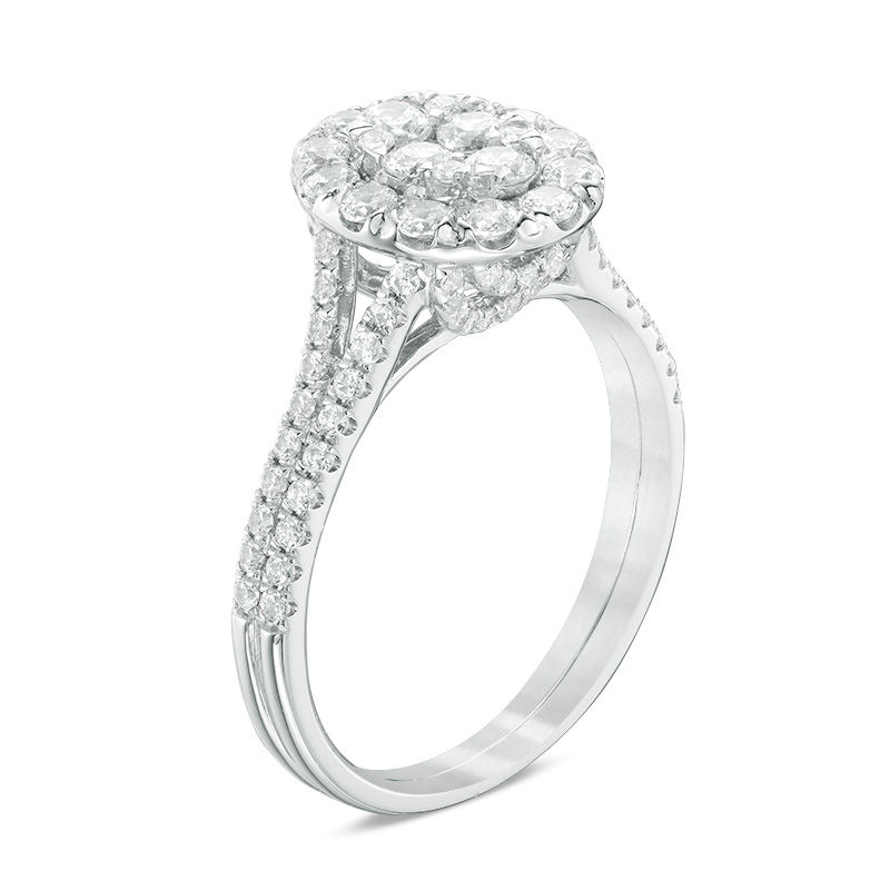 Main Image 2 of 1 CT. T.W. Composite Diamond Oval Frame Engagement Ring in 14K White Gold