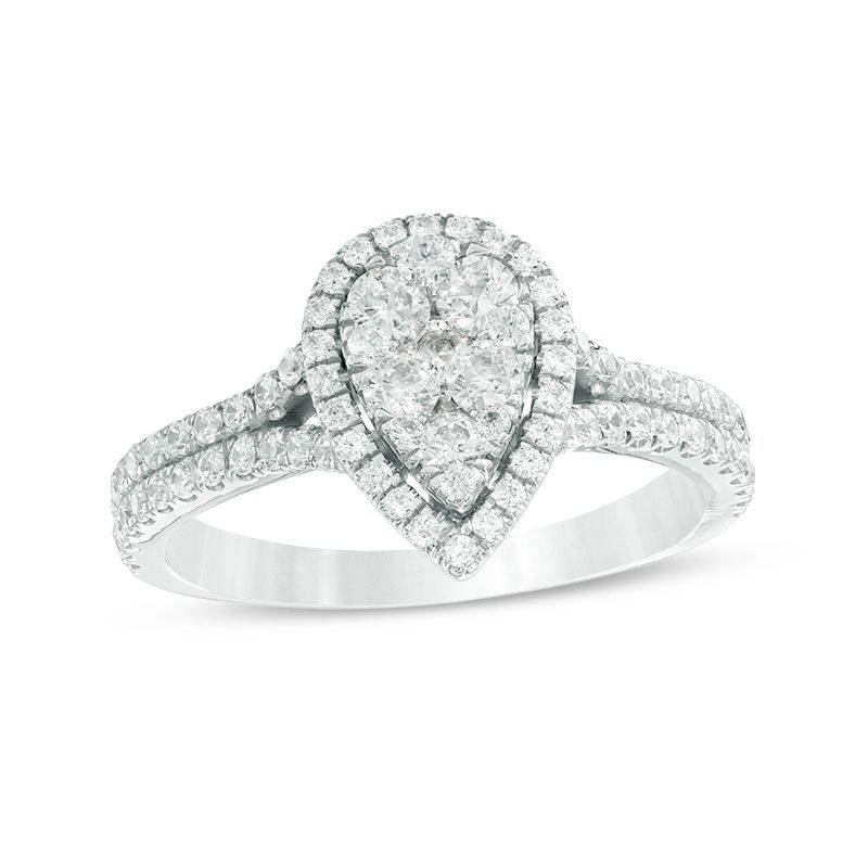 Main Image 1 of 1 CT. T.W. Composite Diamond Pear-Shaped Frame Engagement Ring in 14K White Gold