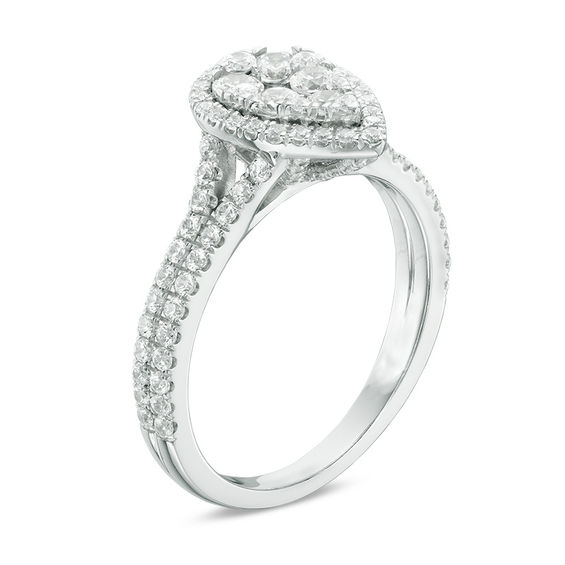 1 CT. T.w. Composite Diamond Pear-Shaped Frame Engagement Ring in 14K White Gold