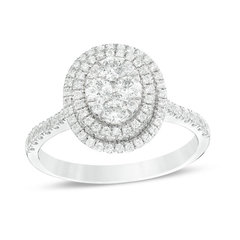 Main Image 1 of 1 CT. T.W. Composite Diamond Oval Frame Engagement Ring in 14K White Gold