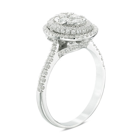 1 CT. T.w. Composite Diamond Oval Frame Engagement Ring in 14K White Gold