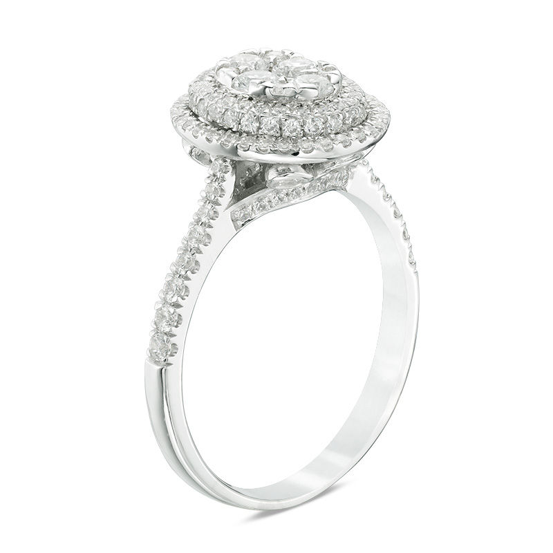 Main Image 2 of 1 CT. T.W. Composite Diamond Oval Frame Engagement Ring in 14K White Gold