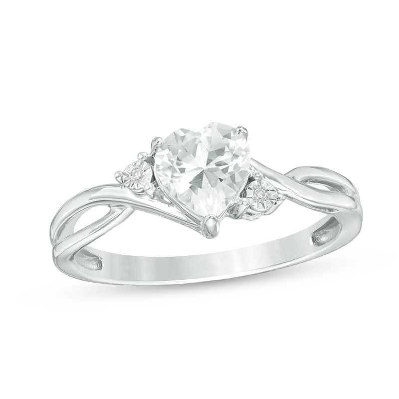 Heart-Shaped Lab-Created White Sapphire and Diamond Accent Crossover Split Shank Ring in Sterling Silver