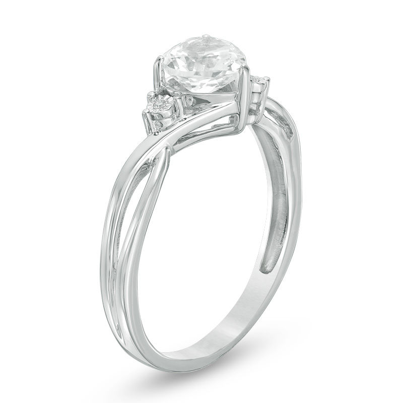 Main Image 2 of Heart-Shaped Lab-Created White Sapphire and Diamond Accent Crossover Split Shank Ring in Sterling Silver