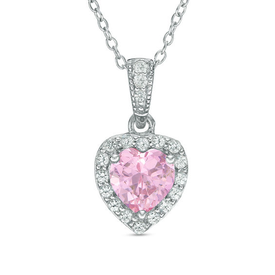 7.0mm Heart Shaped Lab Created Pink and White Sapphire Frame Pendant in Sterling Silver Zales