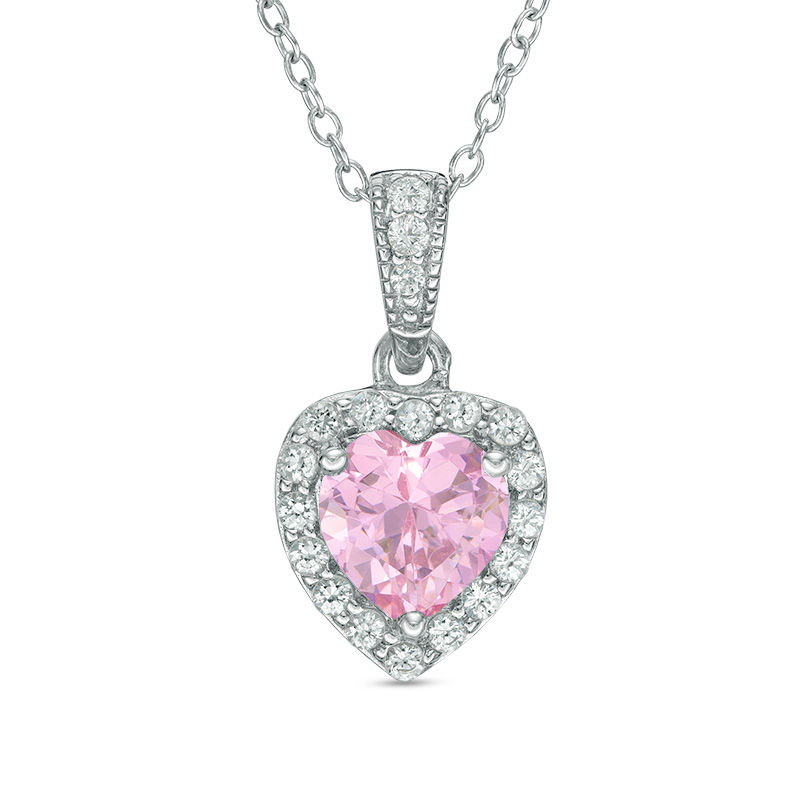 7.0mm Heart-Shaped Lab-Created Pink and White Sapphire Frame Pendant in Sterling Silver