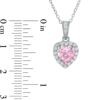 7.0mm Heart-Shaped Lab-Created Pink and White Sapphire Frame Pendant in  Sterling Silver