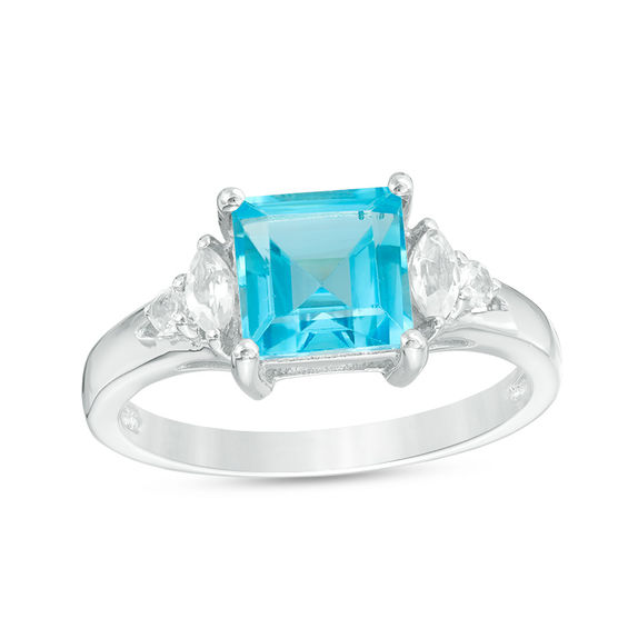 Princess-Cut Blue and White Topaz Ring in Sterling Silver