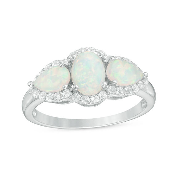 Oval and Pear-Shaped Lab-Created Opal with White Topaz Frame Three ...