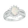 Thumbnail Image 0 of Oval Lab-Created Opal with White Topaz Frame Double Row Ring in Sterling Silver