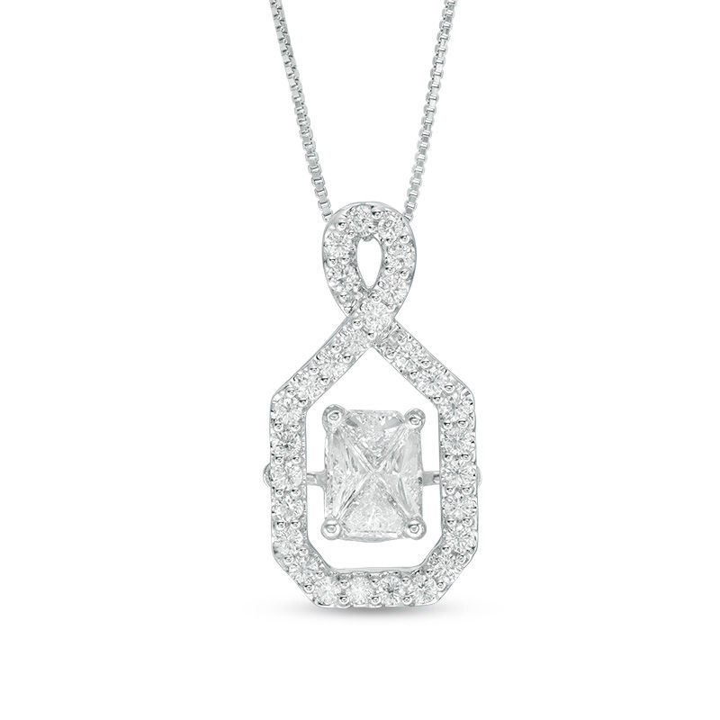 Main Image 1 of 3/4 CT. T.W. Composite Diamond Emerald-Shaped Frame Pendant in 14K White Gold