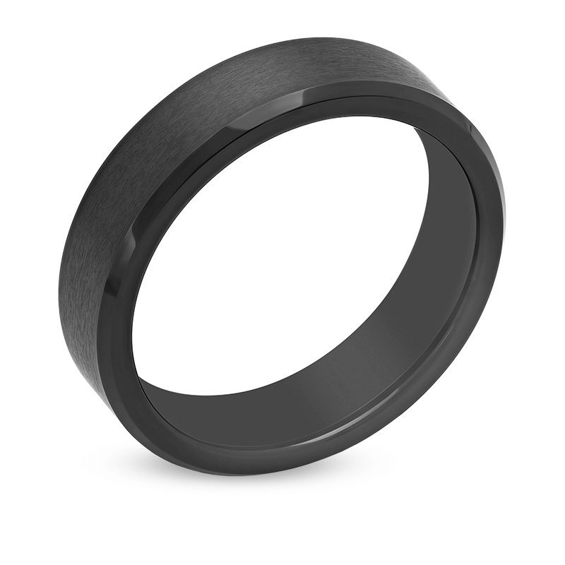 Main Image 2 of 6.0mm Satin Bevelled Black IP Cobalt Wedding Band