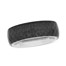 Men's 8.0mm Comfort Fit Carbon Fiber Textured Wedding Band in Stainless Steel