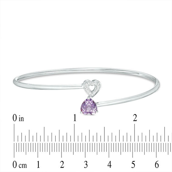7.0mm Heart-Shaped Amethyst and 1/20 CT. T.w. Diamond Bypass Flex Bangle in Sterling Silver
