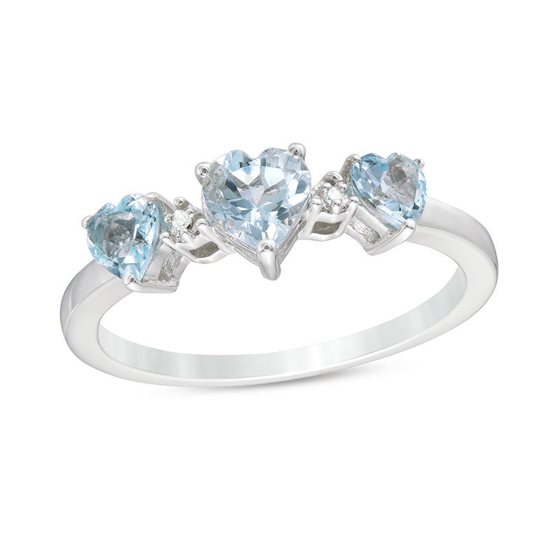 Main Image 1 of Heart-Shaped Aquamarine and Diamond Accent Three Stone Ring in Sterling Silver