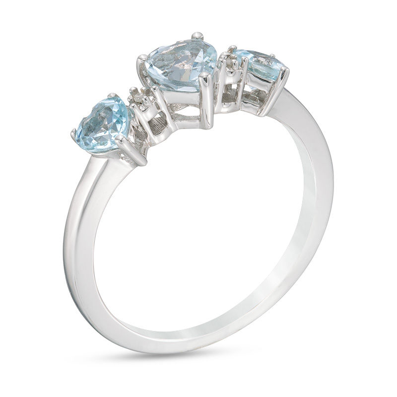 Main Image 2 of Heart-Shaped Aquamarine and Diamond Accent Three Stone Ring in Sterling Silver