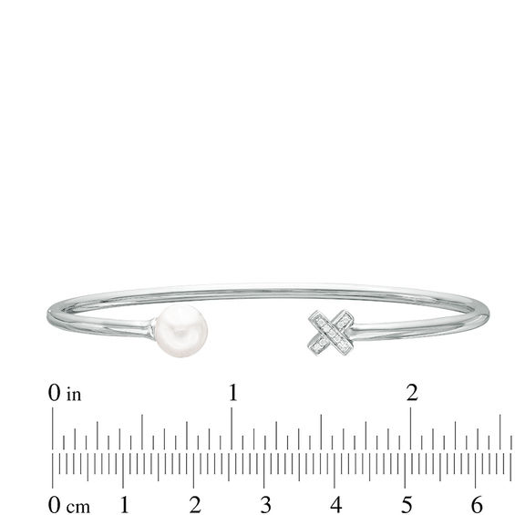 7.5mm Freshwater Cultured Pearl and Diamond Accent "Xo" Bangle in Sterling Silver