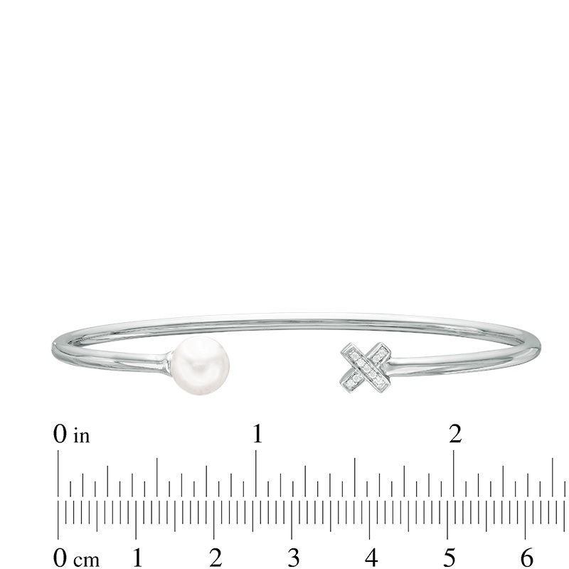 Main Image 2 of 7.5mm Freshwater Cultured Pearl and Diamond Accent "XO" Bangle in Sterling Silver