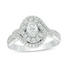 Thumbnail Image 1 of Celebration Ideal 1 CT. T.W. Oval Certified Diamond Bypass Frame Engagement Ring in 14K White Gold (I/I1)