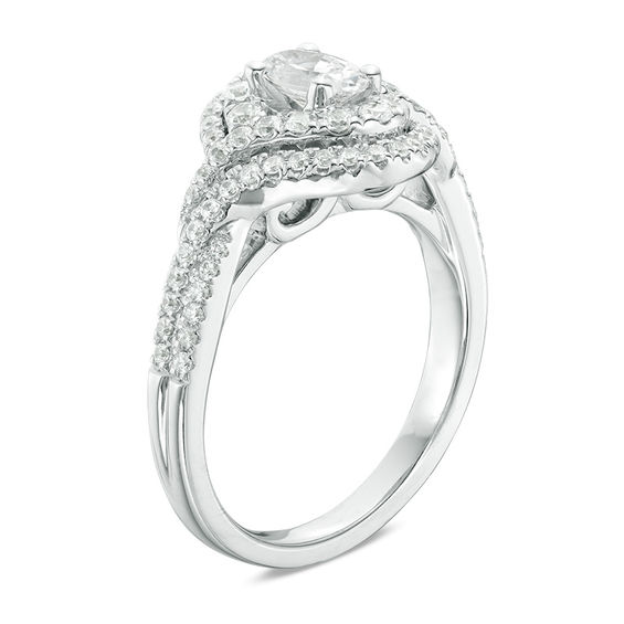 Celebration Ideal 1 CT. T.w. Oval Certified Diamond Bypass Frame Engagement Ring in 14K White Gold (I/I1)