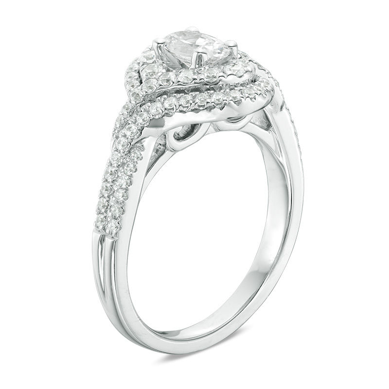 Main Image 2 of Celebration Ideal 1 CT. T.W. Oval Certified Diamond Bypass Frame Engagement Ring in 14K White Gold (I/I1)