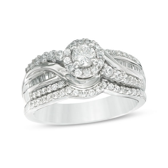 3/4 CT. T.w. Diamond Crossover Frame Bridal Set in 14K White Gold
