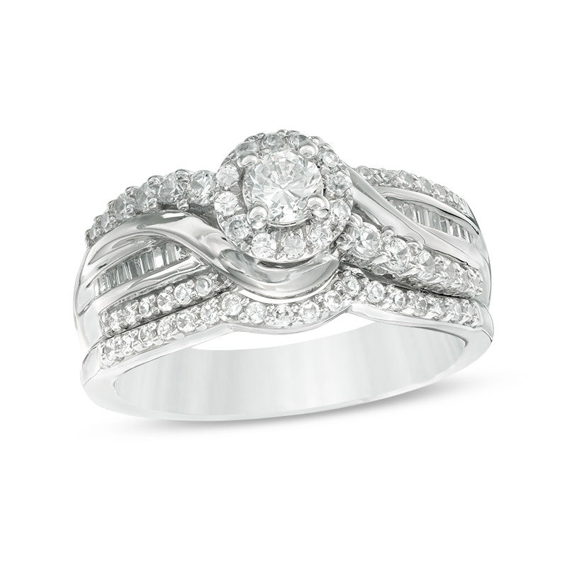 Main Image 1 of 3/4 CT. T.W. Diamond Crossover Frame Bridal Set in 14K White Gold