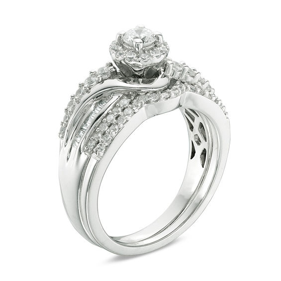 3/4 CT. T.w. Diamond Crossover Frame Bridal Set in 14K White Gold