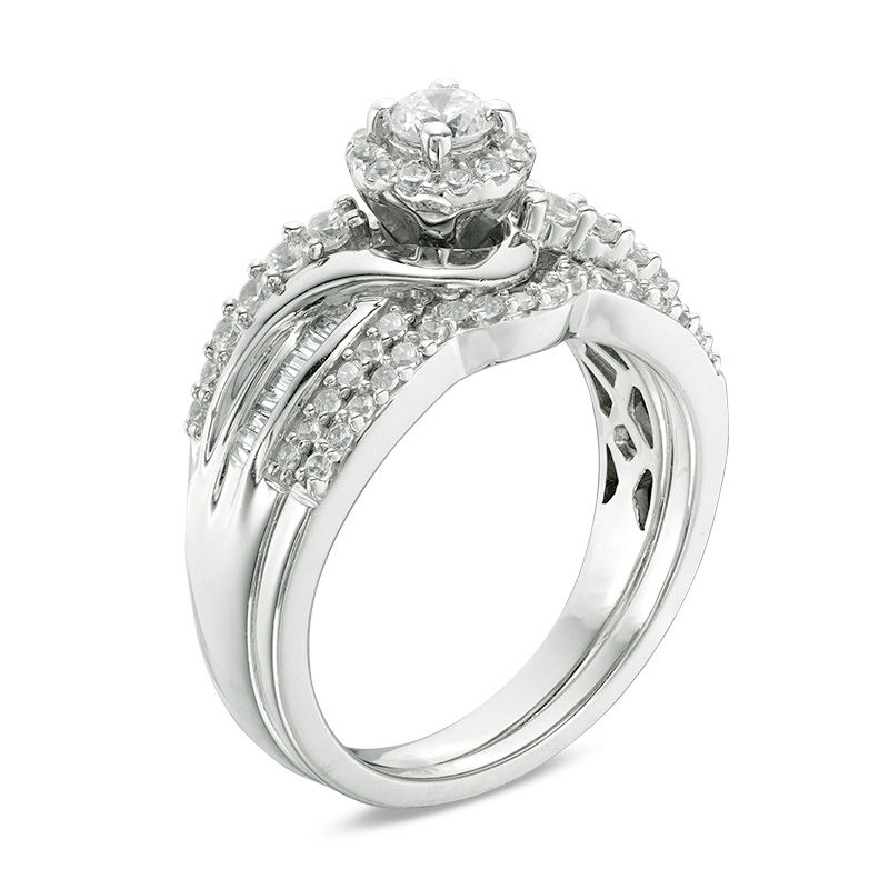 Main Image 2 of 3/4 CT. T.W. Diamond Crossover Frame Bridal Set in 14K White Gold