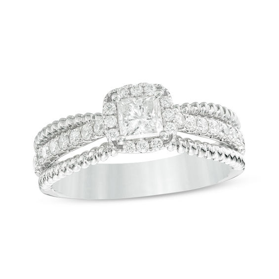 3/4 CT. T.w. Princess-Cut Diamond Frame Rope Shank Engagement Ring in 14K White Gold