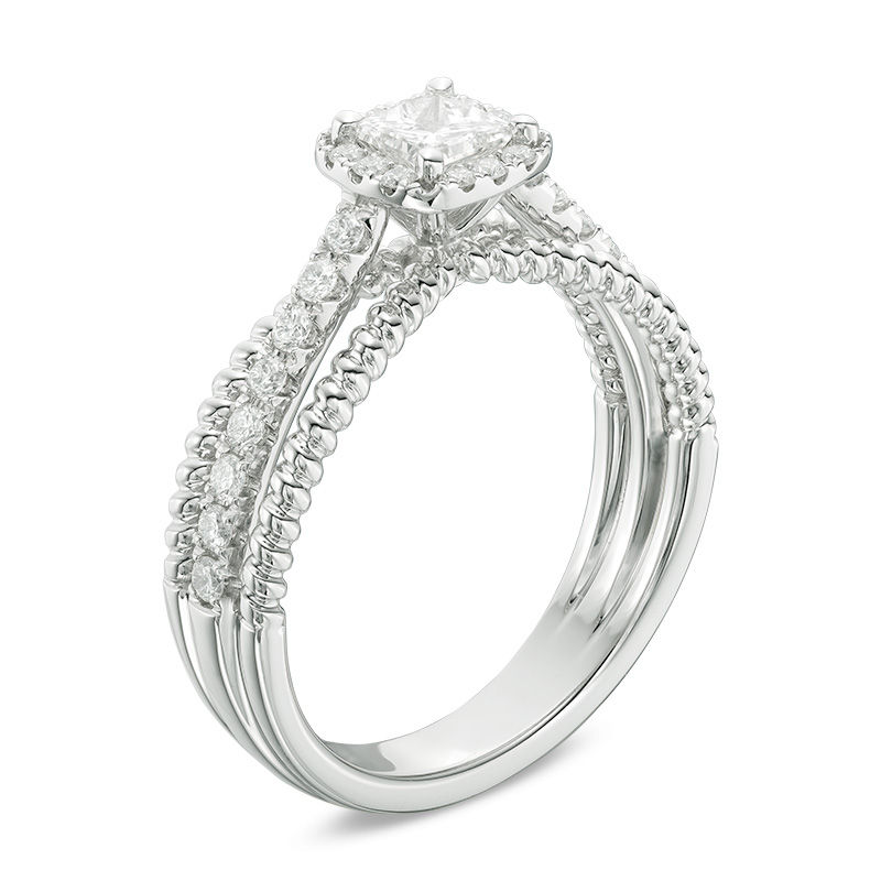 Main Image 2 of 3/4 CT. T.W. Princess-Cut Diamond Frame Rope Shank Engagement Ring in 14K White Gold