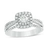 Thumbnail Image 1 of 3/4 CT. T.W. Diamond Double Cushion Frame Multi-Row Split Shank Engagement Ring in 14K White Gold